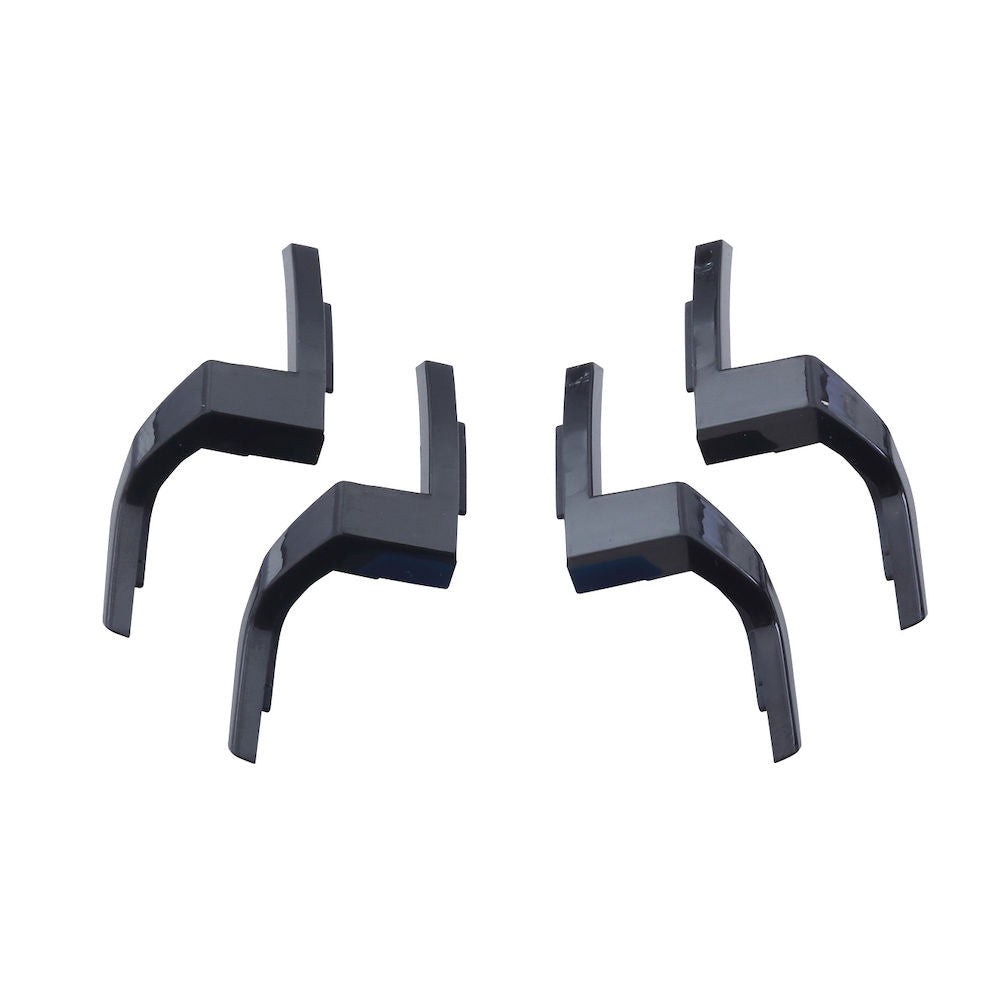 Lowrance 000-15777-001 corner clip kit for Elite FS 7 and 9, four black L-shaped corner clips shown standing apart