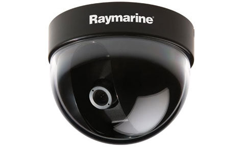 Raymarine E03019 CAM50 CCTV reverse image PAL, black dome camera with a clear dome and Raymarine lettering