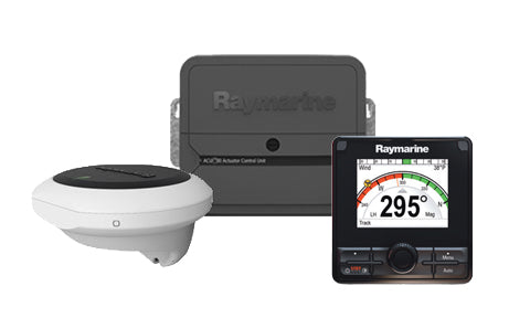 Raymarine T70160 Evolution EV-300 solenoid autopilot pack, ACU-300, white sensor core and p70 display reading 295