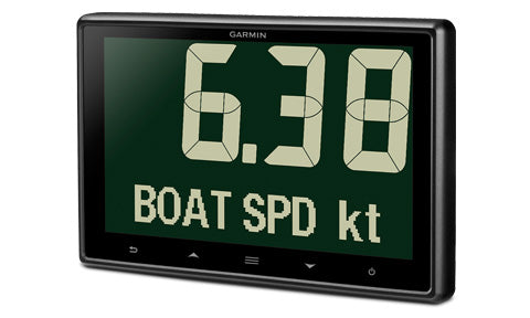 Garmin GNX 120 010-01395-00 7 inch large format marine instrument, display showing boat speed 6.38 kt