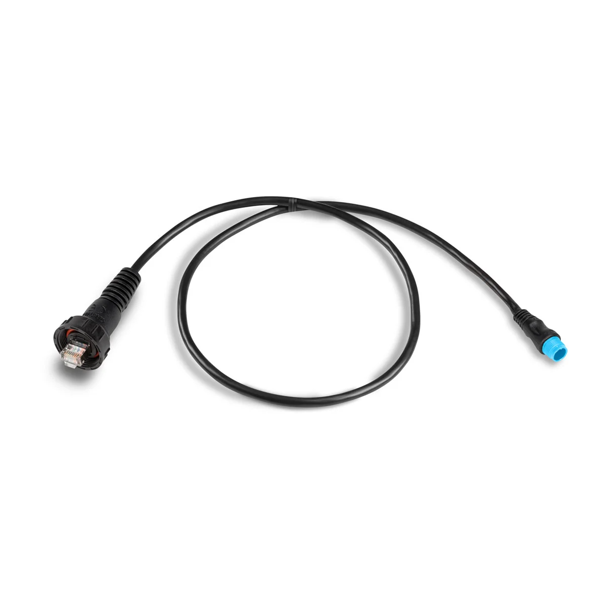 Garmin 010-12531-01 marine network adapter cable, black lead with large threaded plug and blue-ringed plug