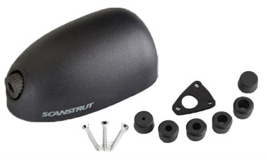Scanstrut DS-H6-BLK black horizontal cable seal with fixing screws, rubber bungs and a base plate beside it