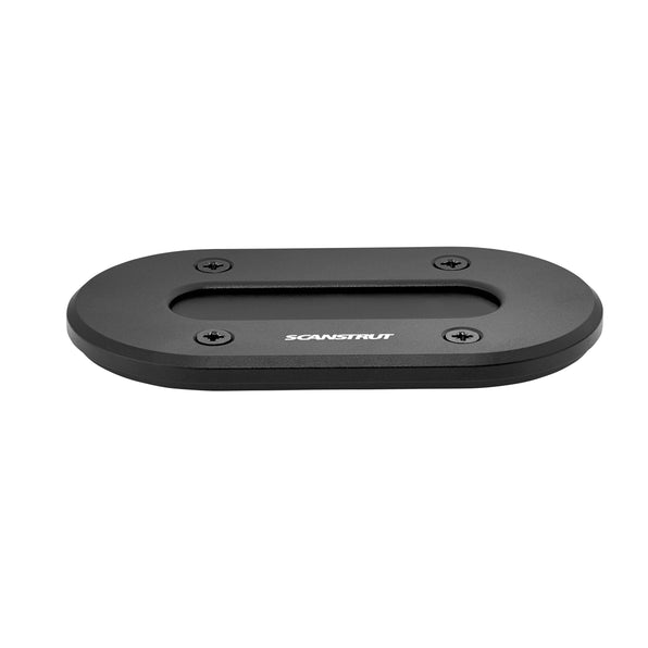 Scanstrut DS-LP-MULTI-BLK black anodised low profile cable seal, oval plate with slot and four screws, side view