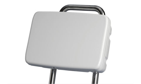 Scanstrut SPH-8-W white helm pod on a stainless tube frame, angled front view with empty display recess