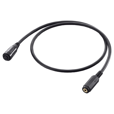 Icom OPC-1392 headset adapter cable, long black lead with a round socket at one end and a 3.5mm socket at the other