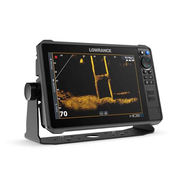 Lowrance HDS PRO 10 000-16000-001 on U-bracket, screen showing sonar of structure, front view