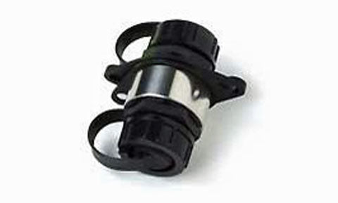 Garmin 010-10580-00 marine network cable inline coupler, black body with white centre and two weather caps