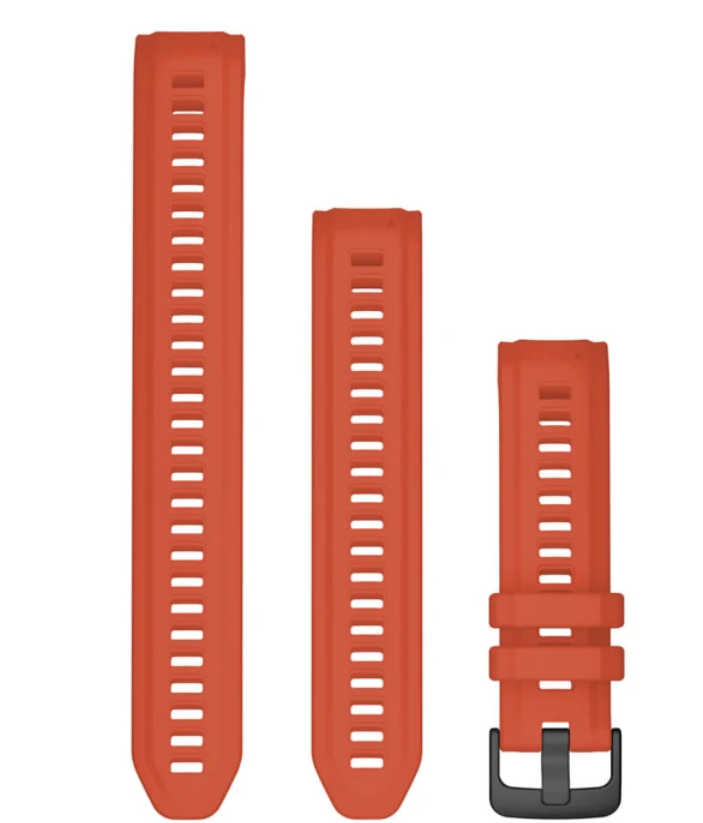 Garmin 010-13104-18 20 mm watch bands in poppy red-orange silicone, three strap pieces with black buckle