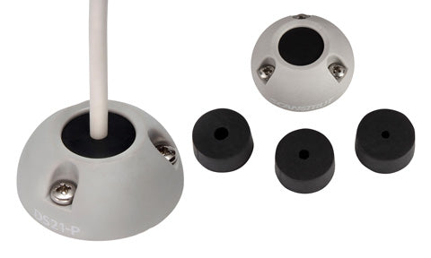 Scanstrut DS21B-P grey plastic cable seal fitted with white cable, plus three black rubber inserts