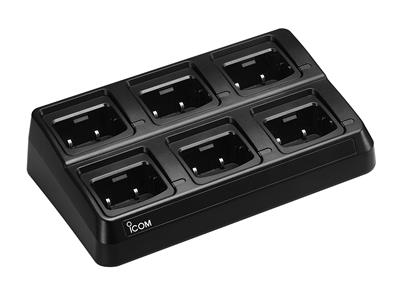 Icom BC-238 rapid multi-charger, black six-bay desktop charger with the Icom logo