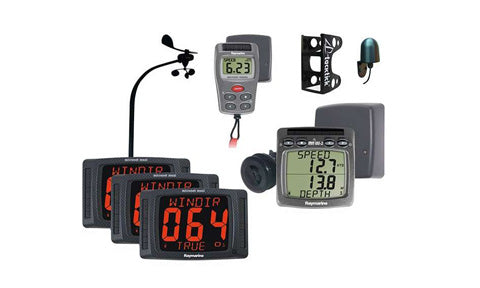 Raymarine PP50-868 performance pack 50, three red wind direction displays, wind vane, remote, bracket and speed display
