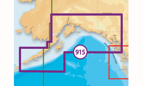 Navionics Platinum Plus SD card 915P-2, coverage map of South Alaska outlined among numbered charts