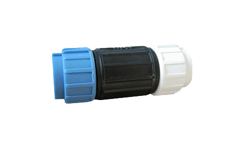 Raymarine A06074 SeaTalk ng in line backbone terminator, black cylinder with a blue and a white threaded end, angled