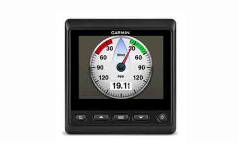 Garmin GMI 20 010-01140-00 colour LCD marine instrument 4in, front view of wind dial display