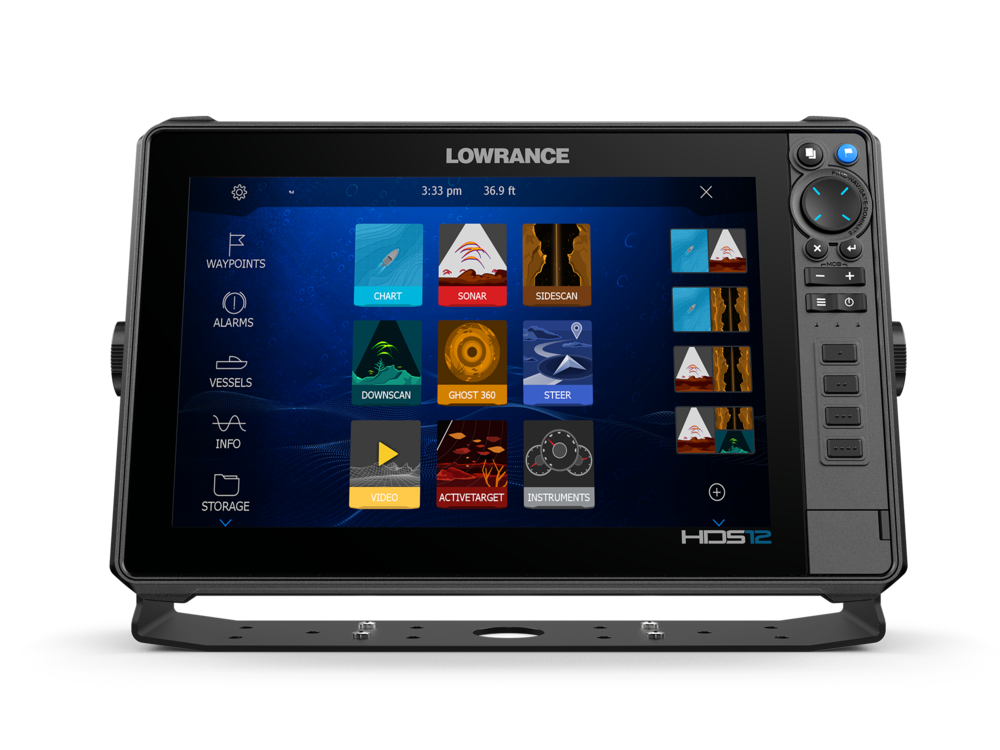 Lowrance 000-16003-001 HDS PRO 12 no transducer, front view of a 12 inch display showing a home screen of app tiles