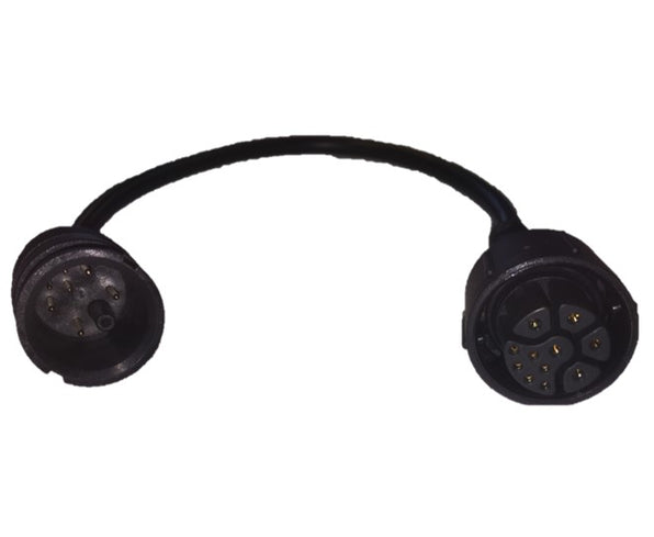 Raymarine A80496 Axiom Pro RVX adaptor cable 11-pin to 8-pin, short black cable with a large round plug and a small plug