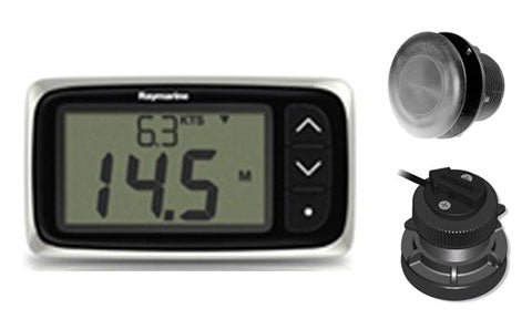 Raymarine E70145 i40 Bidata display with P371 and P7D through hull transducers, display reading 14.5 m