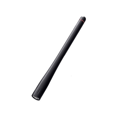 Icom FA-S59V black flexible antenna, full length shown diagonally with the threaded base at the bottom left