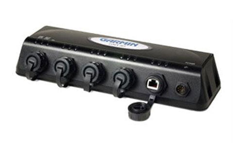 Garmin GMS 10 010-00351-00 Ethernet network port expander, black unit with threaded ports and RJ45 socket