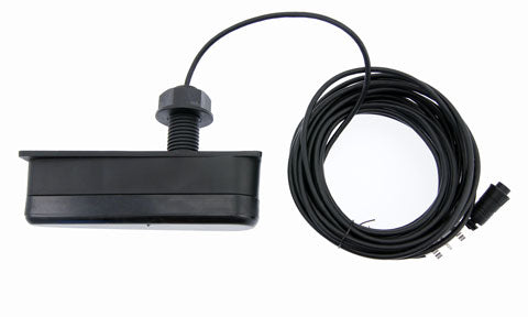 Raymarine A80277 CPT-110 DownVision through hull transducer, black plastic body with a coiled long cable