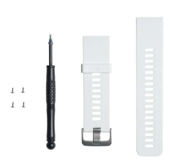 Garmin S00-00680-00 Forerunner 35 band kit in white, two strap pieces, buckle, screws and screwdriver