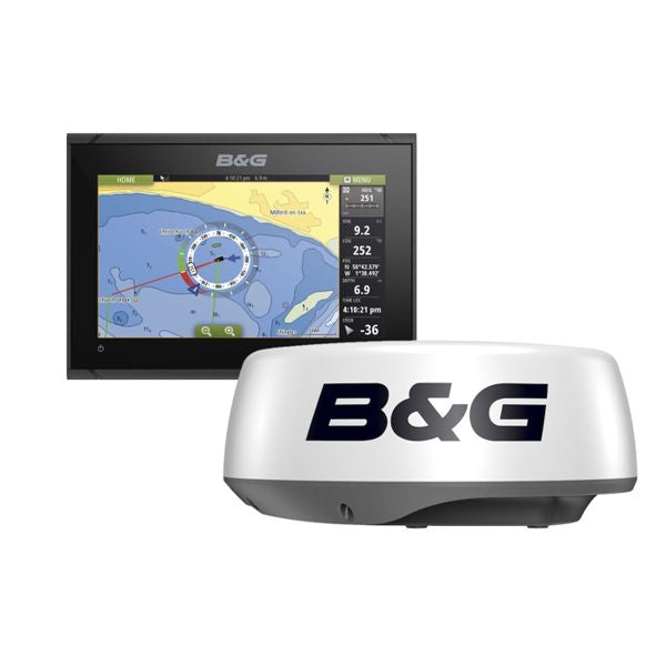 B&G 000-15620-001 Vulcan 9 with HALO20 radar, 9 inch display showing a chart, with a white B&G radome in front