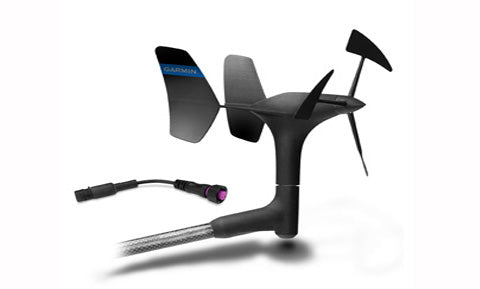 Garmin gWind 010-01403-00 transducer with Nexus adapter, black wind vane on a pole base with adapter lead