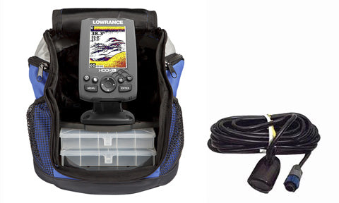 Lowrance Hook-3x 000-12639-001 all seasons pack: fishfinder in blue carry bag, with transom-mount transducer cable