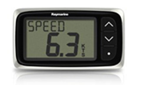 Raymarine E70063 i40 speed instrument display, black instrument reading speed 6.3 kts with up and down buttons