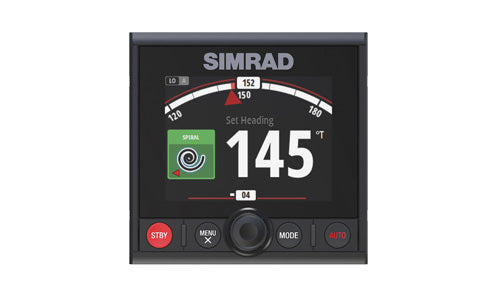 Simrad AP44 autopilot controller 000-13289-001 showing set heading 145 degrees with rotary dial and buttons