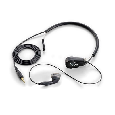 Icom HS-97 earphone with throat microphone, black neckband with an earpiece, throat mic and a lead with a plug