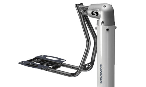 Scanstrut LMP-1 self-levelling radar mount for poles, stainless arms and platform on a white pole, no radar fitted
