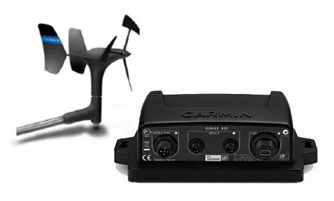 Garmin gWind 010-01227-00 masthead transducer with GND 10 black box and cable, wind vane above the black unit