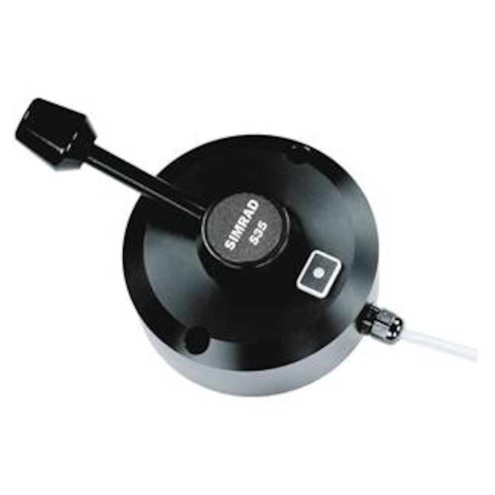 Simrad S35 autopilot steering lever unit 23241227, black round base with SIMRAD badge, push button and lever