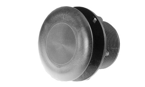 Raymarine E26009 P7 D shorty low profile plastic through hull depth transducer, round black plastic body, front view