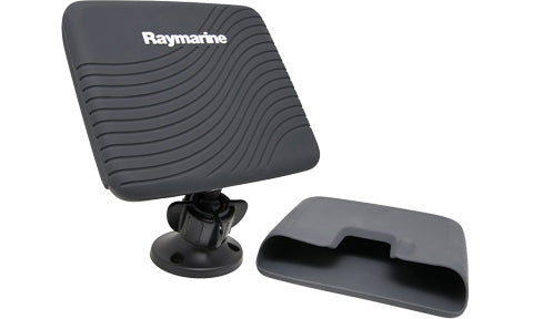 Raymarine A80372 Dragonfly 7 Pro suncover, grey silicone cover with Raymarine logo beside a mounted display