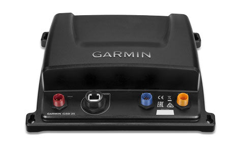 Garmin GSD 25 010-01159-00 DownVu, SideVu and traditional sonar module, black case with sockets, front view