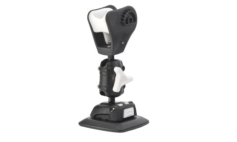 ROKK Mini RLS-521-401 mount with ball-joint arm and cradle on a screw-down base, side view