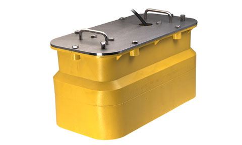Raymarine A80134 R111LM 2 kW depth in hull CHIRP low-medium transducer, yellow case with a steel lid and handles