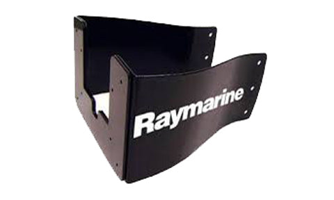 Raymarine T231 mast bracket 1 up, black powder-coated steel bracket with white Raymarine lettering