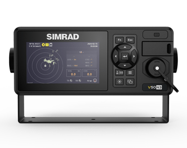 Simrad V5043 Class A AIS system 000-16280-001, front view of display showing radar target plot with keypad and dial