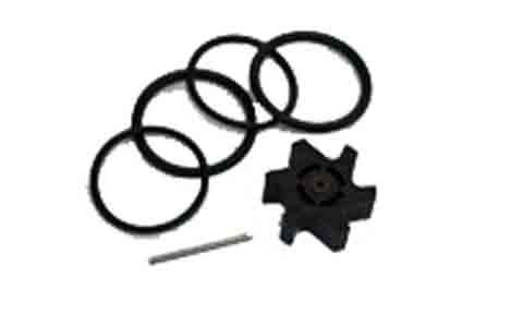 Raymarine A28106 low-speed paddlewheel, black paddle wheel with four black O-rings and a steel pin
