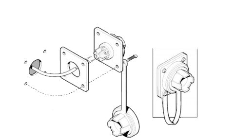 Raymarine D338 ST1000+ and ST2000+ tiller pilot 12V socket, line drawing of a socket plate fitted with a cap on a cord