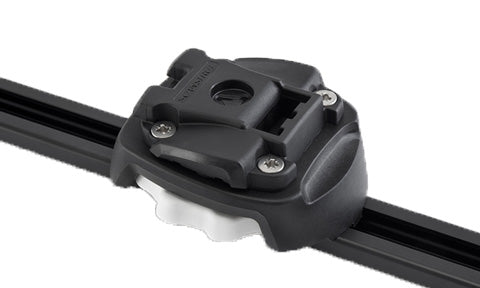 Scanstrut RLS-407 black rail slide mount with bolts fitted on a black aluminium track
