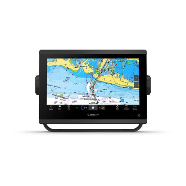 Garmin GPSMAP 923 010-02366-00 non-sonar chartplotter, front view showing coastal chart
