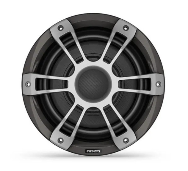 Fusion 010-02774-21 10in sports grey non illuminated subwoofer, front view of grille and cone