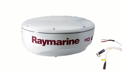 Raymarine T70168 RD418HD 4 kW 18 inch HD radome, white radome with maroon Raymarine lettering and a cable