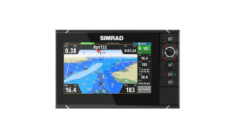 Simrad NSS7 evo2 combo 7 inch multifunction display 000-11184-001, front view showing chart screen and keys