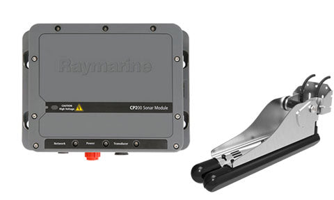 Raymarine E70257 CP200 SideVision CHIRP sonar module pack with CPT-200, grey sonar module and a black transducer