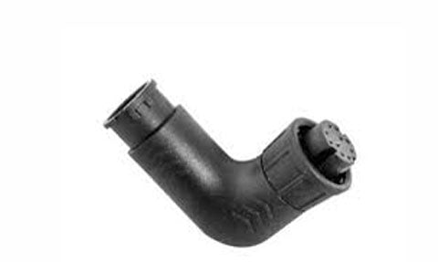 Raymarine A80262 RayNet male to RayNet female right angle adaptor, black elbow plug with a round socket, angled
